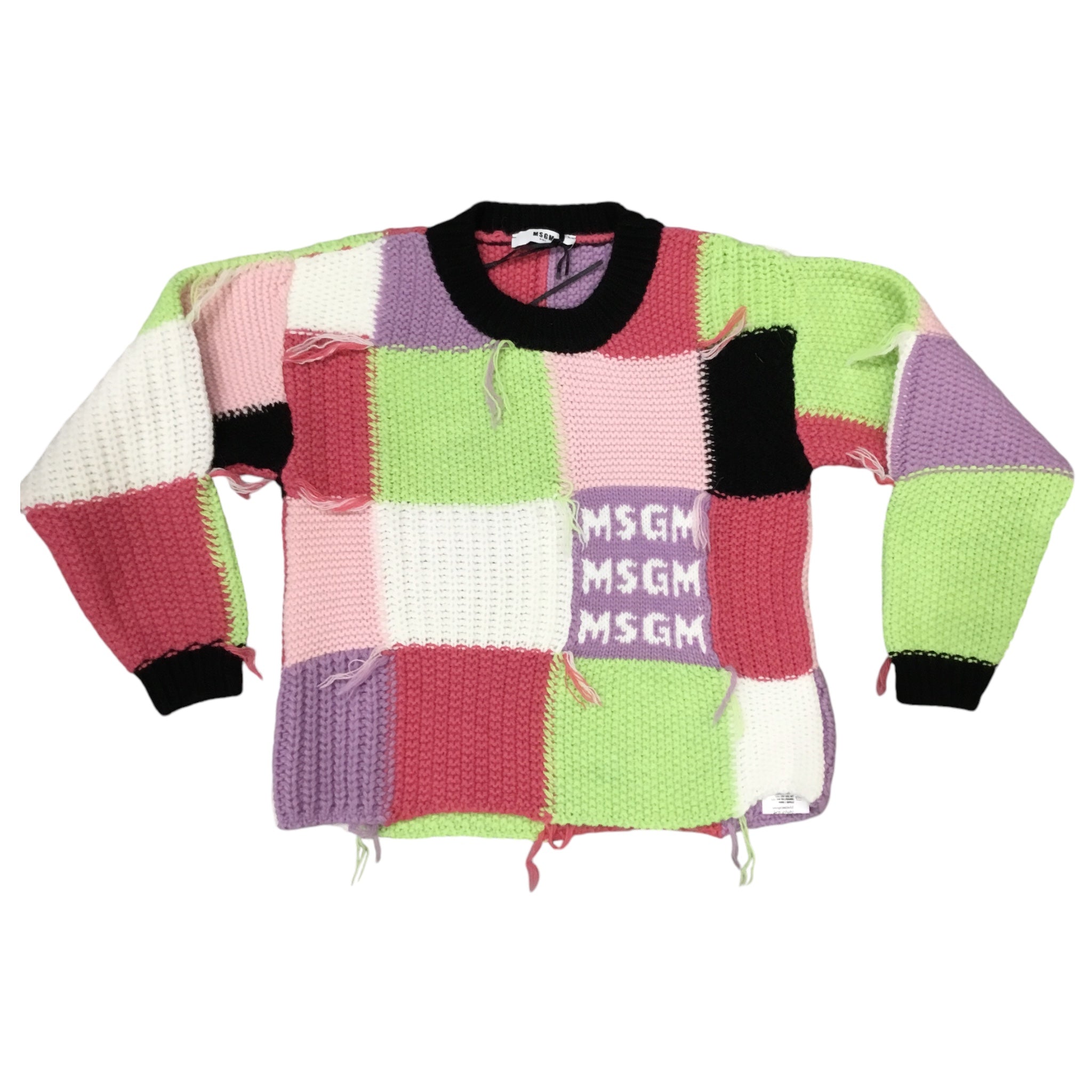 Maglia Please Intarsiata | Frange Colorate e Bordo Nero PLEASE l'aquiloneMaglia patch Msgmabbigliamento bambina