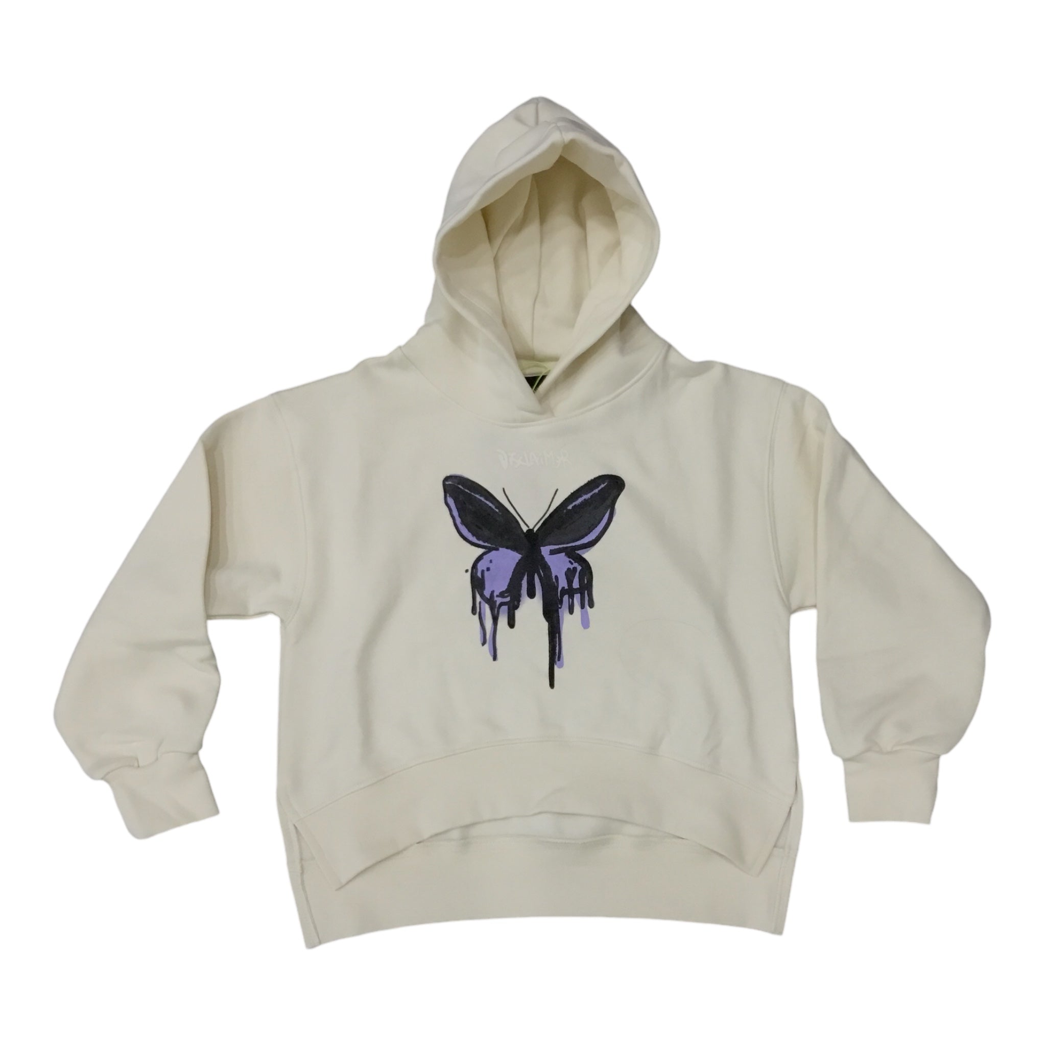 Felpa Cappuccio Disclaimer | Panna con Stampa Farfalla Viola DISCLAIMER l'aquiloneFELPA FARFALLAabbigliamento bambina