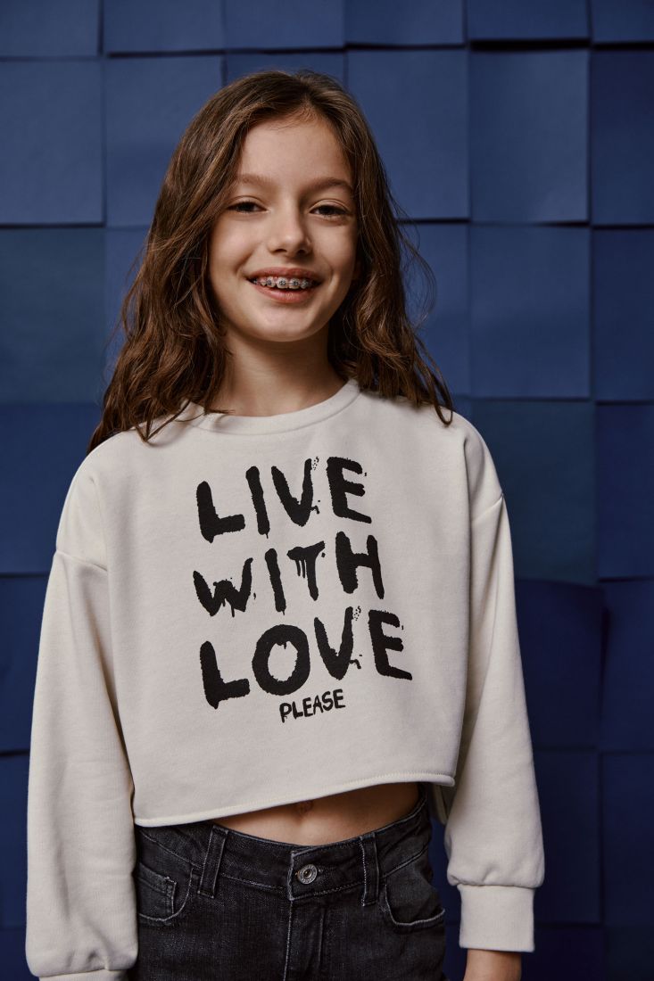 Felpa Cropped Oversize Please | Bambina con Scritta - Made in Italy PLEASE l'aquiloneFelpa cropped Pleaseabbigliamento bambina