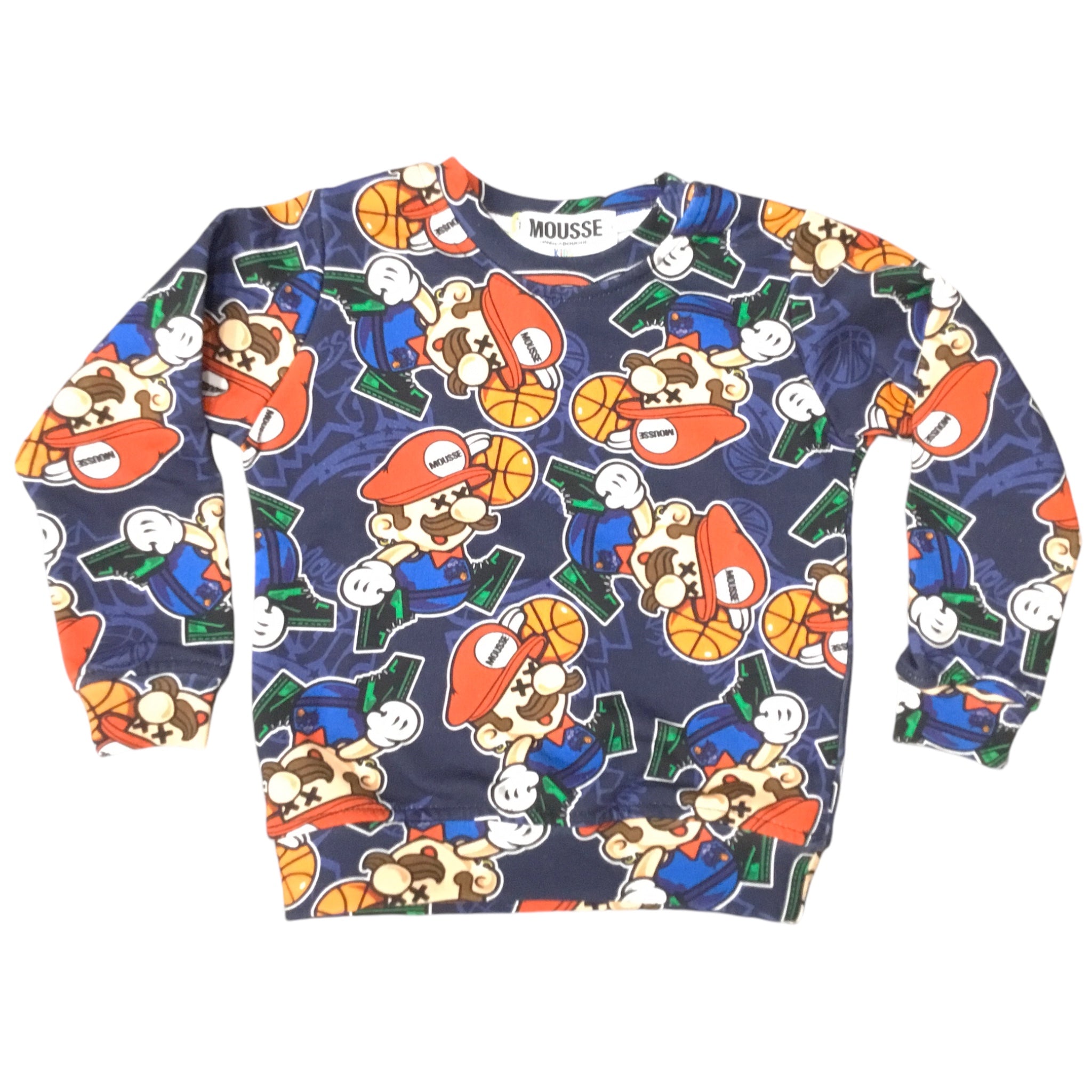 Felpa Girocollo Mario Bros | Fantasia Allover Blu - Made in Italy MOUSSE l'aquiloneFELPA MARIO BROS ALLabbigliamento bambino