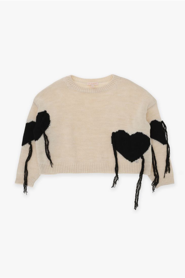 Maglione Cropped Bambina Please | Fantasia Cuori e Frange PLEASE l'aquiloneMaglia cropped cuoriabbigliamento bambina