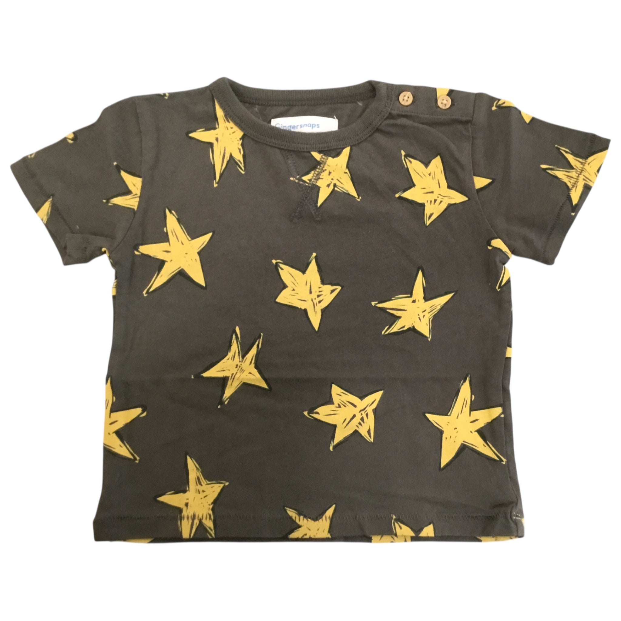 Gingersnaps T-shirt Nera Slavata | Stampa Stelle Gialle GINGERSNAPS l'aquiloneGingersnaps T-shirt Nera Slavataabbigliamento neonato