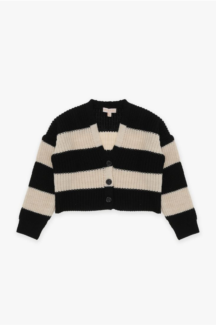Cardigan Cropped Bambina | Righe Panna e Nero - Made in Italy PLEASE l'aquiloneCardigan over rigaabbigliamento bambina
