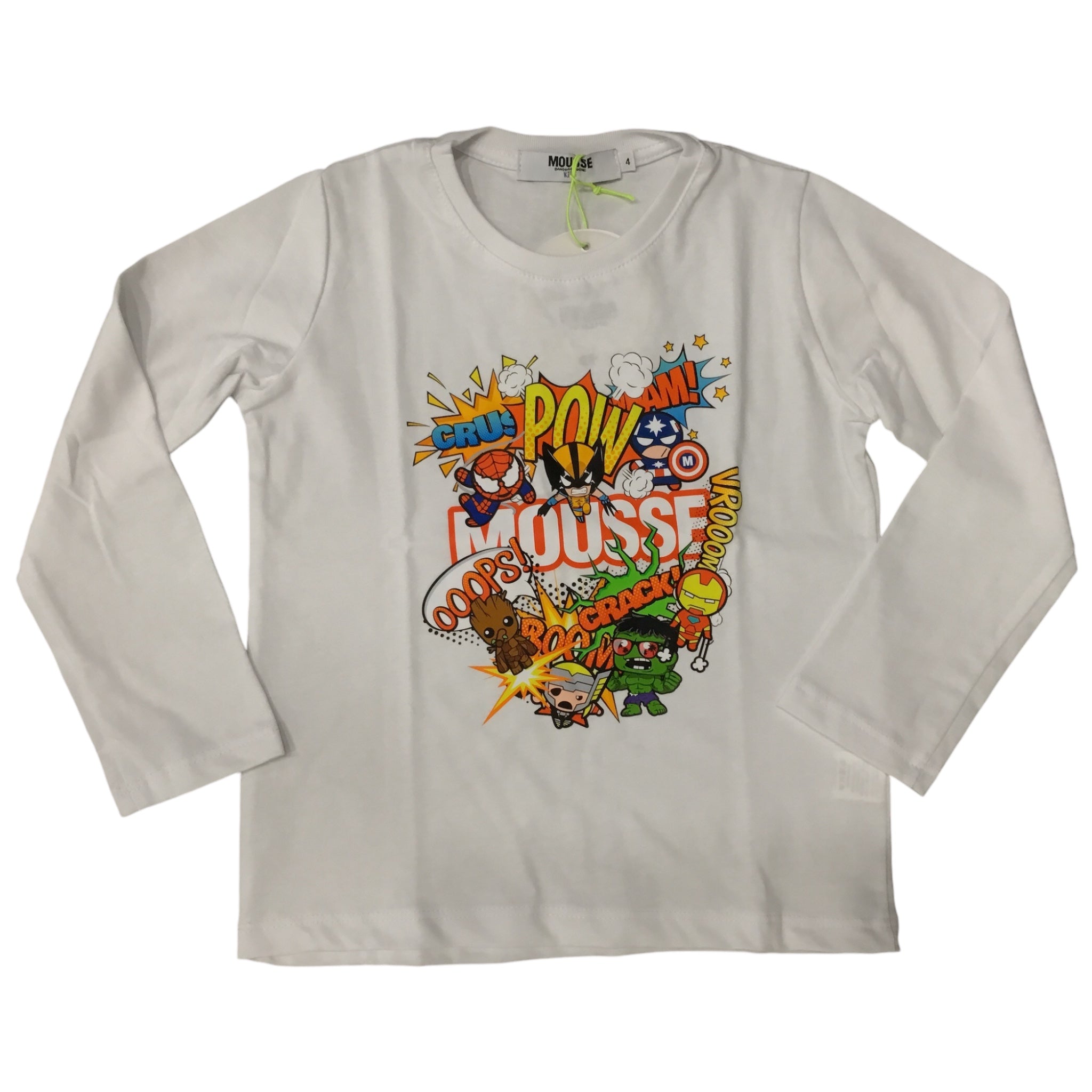 T-shirt Manica Lunga Bianca | Stampa Colorata - Made in Italy MOUSSE l'aquiloneT.SHIRT M/L SUPEREROIabbigliamento bambino