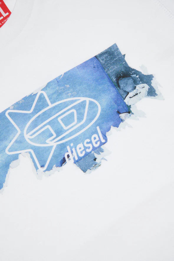 T-shirt Bianca Diesel | Cotone con Stampa Fotografica Azzurra DIESEL l'aquiloneT.SHIRT TALLOabbigliamento bambino