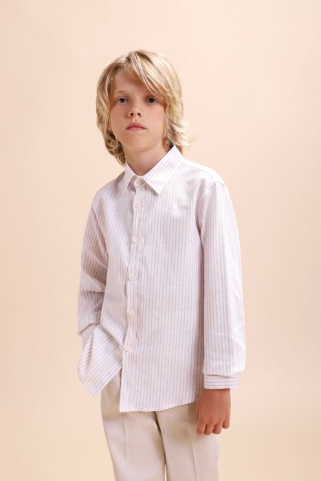 Camicia a Righe Beige | Lino e Cotone - Colletto Classico PLEASE l'aquiloneCAMICIA RIGAabbigliamento bambina