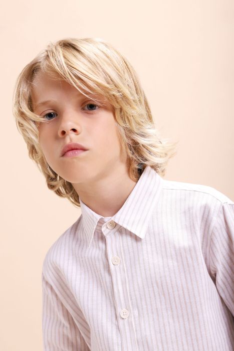 Camicia a Righe Beige | Lino e Cotone - Colletto Classico PLEASE l'aquiloneCAMICIA RIGAabbigliamento bambina