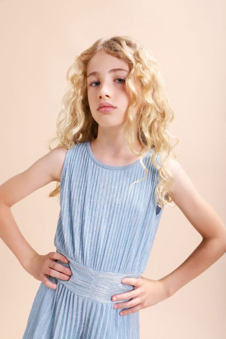 Tuta Plissé Palazzo Lurex | Azzurro o Argento - Elegante PLEASE l'aquiloneTUTA PLISSEabbigliamento neonato