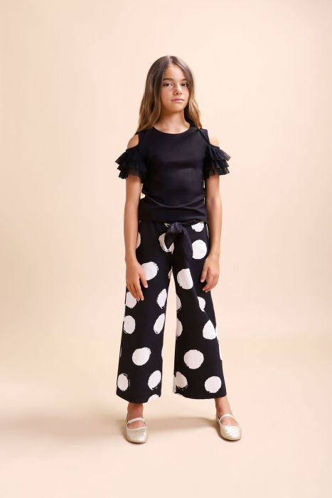 Pantalone Straight Please | Fantasia Bolli Nero e Bianco PLEASE l'aquilonePANTA BOLLIabbigliamento bambina