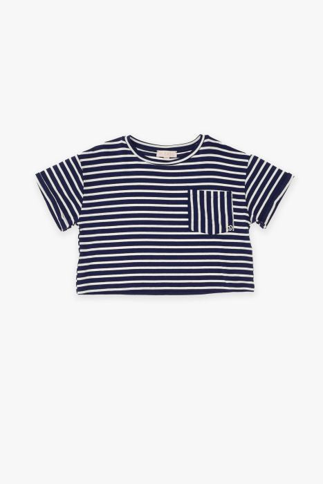 T-shirt Cropped Please | Fantasia Righe Blu - Bambina please l'aquiloneT.SHIRT RIGAabbigliamento bambina