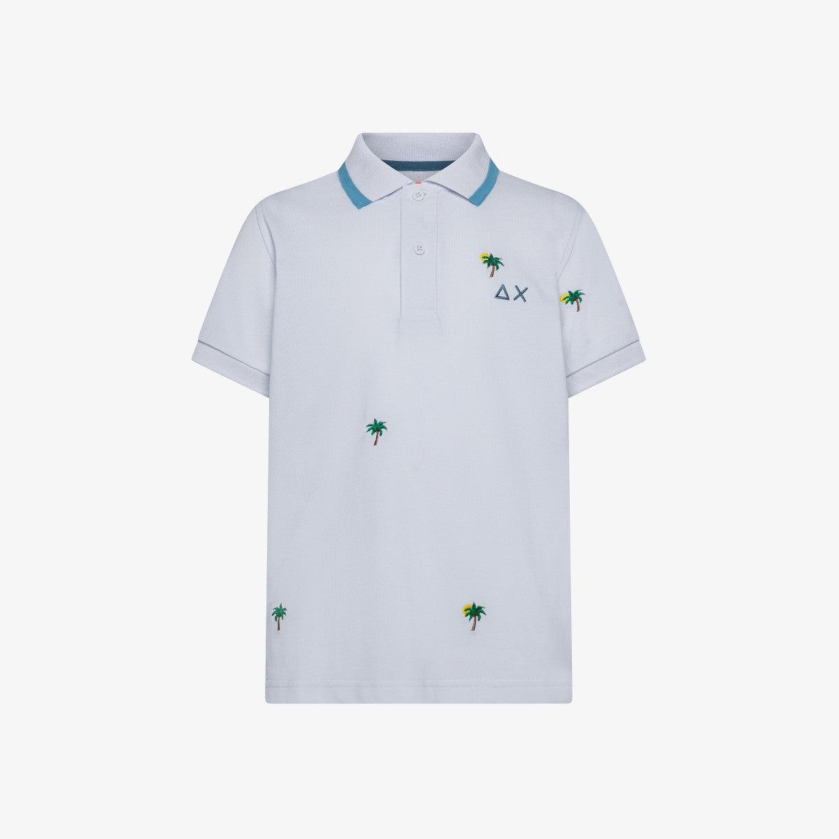 SUN 68 l'aquiloneSun 68 Polo Bianca Stretch | Ricamo Palme e Colletto Azzurroabbigliamento bambino
