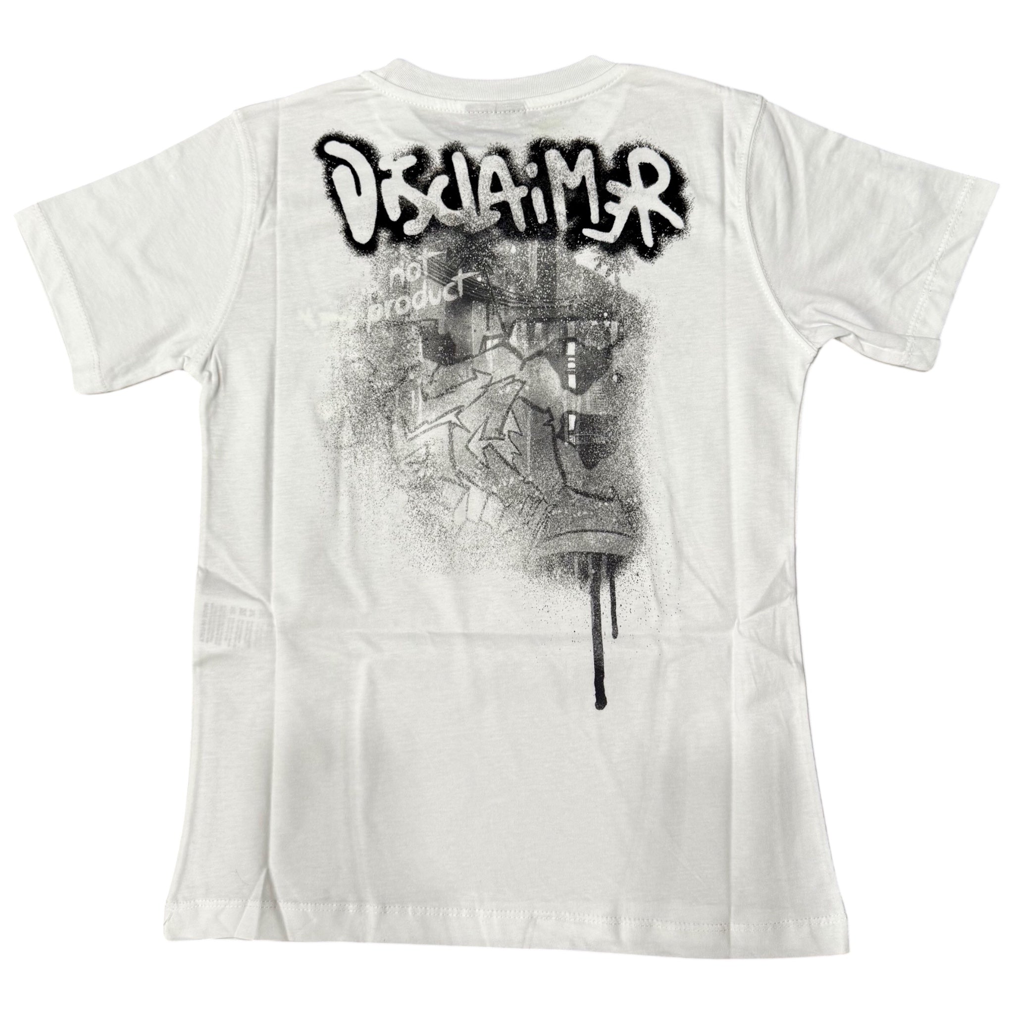 T-shirt Bianca Disclaimer | Mezza Manica con Stampa Graffiti DISCLAIMER l'aquiloneT.shirt Disclaimer logoabbigliamento bambino