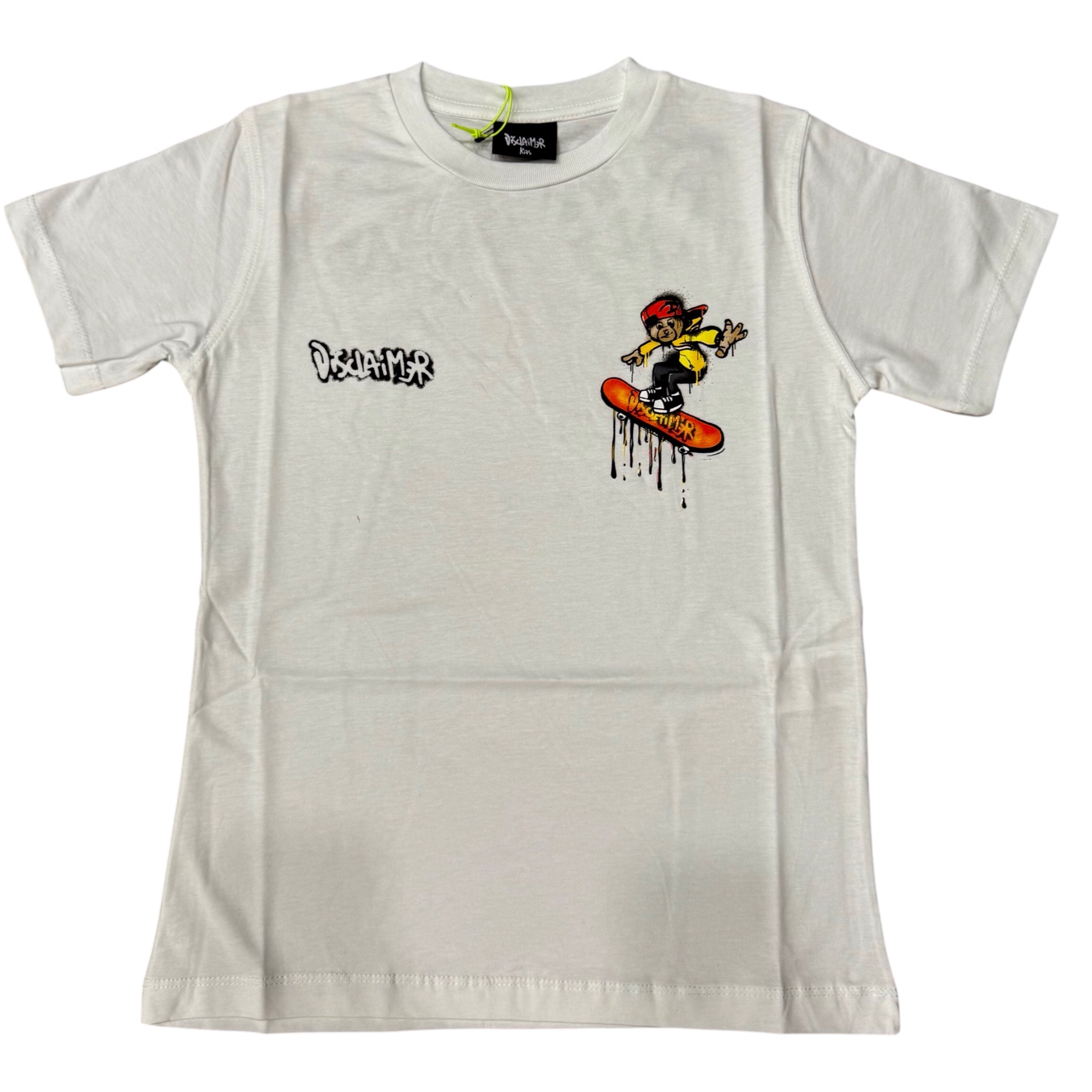 T-shirt Bianca Disclaimer | Mezza Manica con Stampa Graffiti DISCLAIMER l'aquiloneT.shirt Disclaimer logoabbigliamento bambino