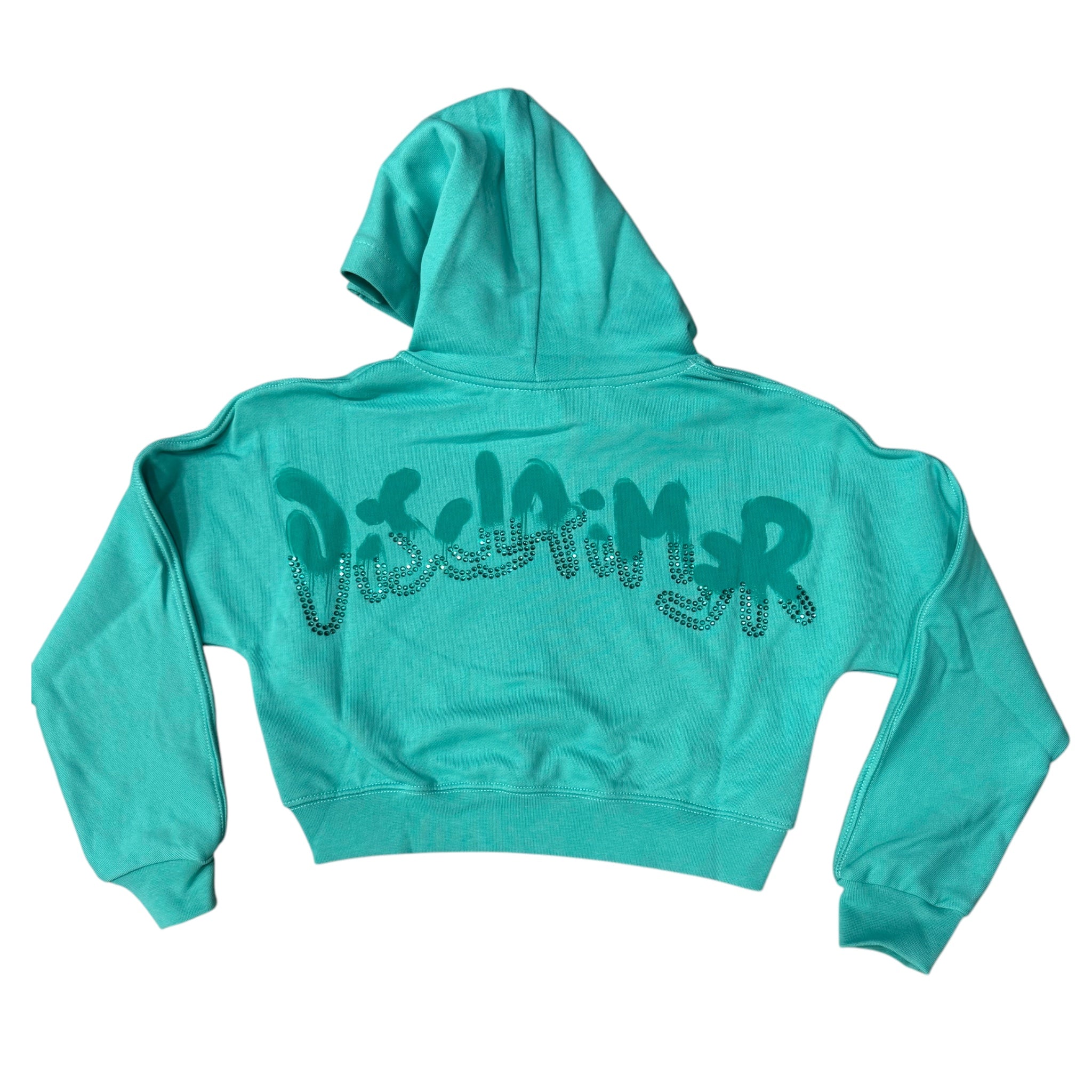 Felpa Cropped Turchese Disclaimer | Logo Micro e Macro con Strass DISCLAIMER l'aquiloneFelpa Disclaimer turchese strassabbigliamento bambina