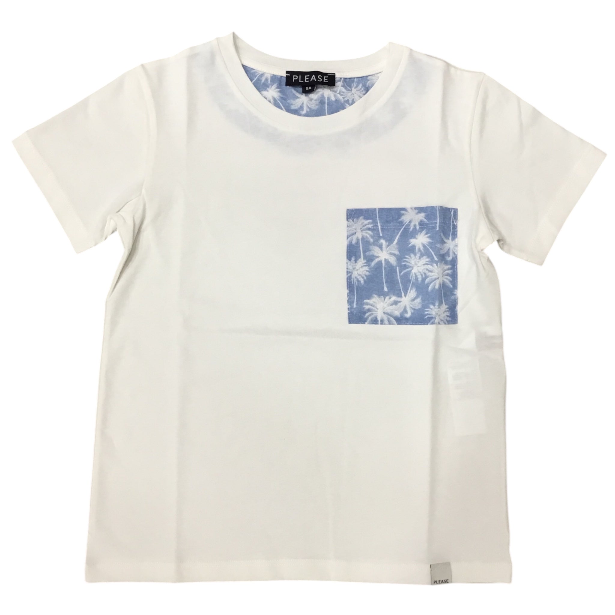 T-shirt Please Bianca | Taschino Fantasia Palme Azzurre PLEASE l'aquiloneT-shirt Bianca | Taschino Fantasia Palme Azzurreabbigliamento bambino