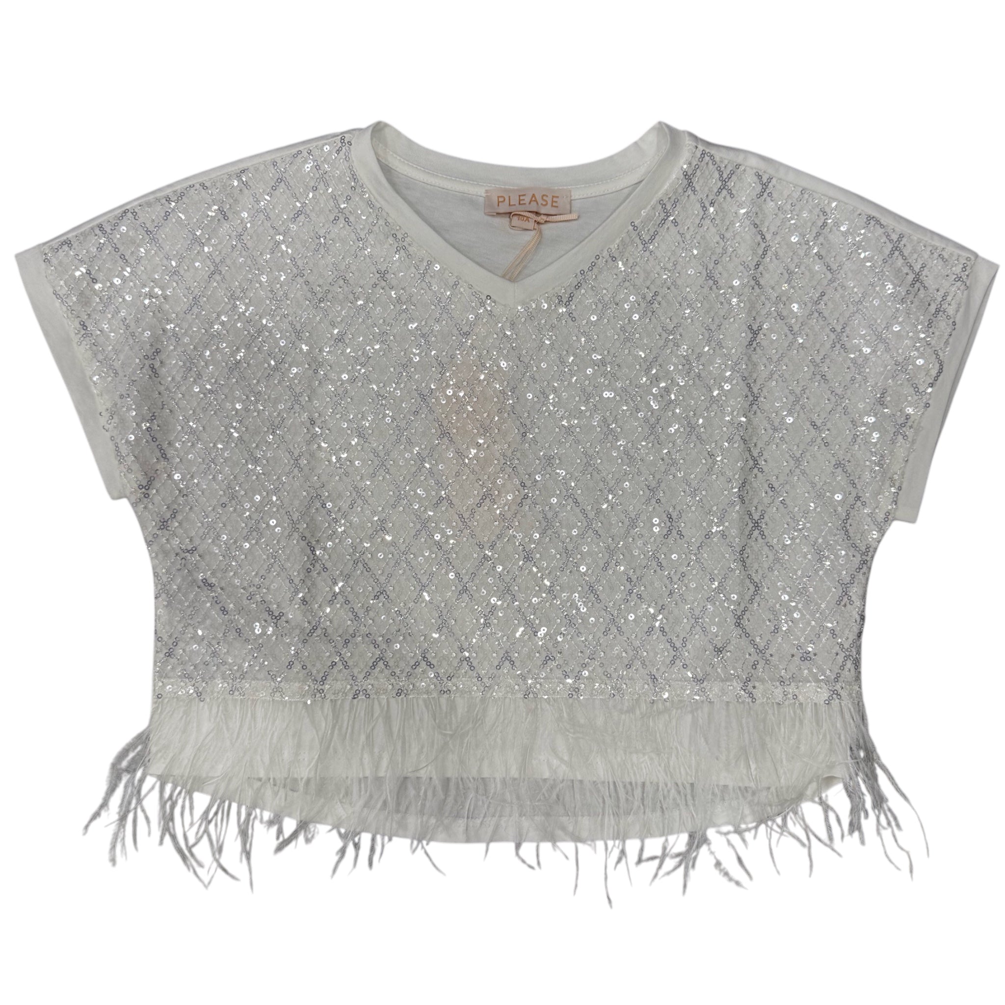 Top Paiettes e Piume Please | Cropped Bianco PLEASE l'aquiloneTop Paiettes e Piume | Cropped Biancoabbigliamento bambina
