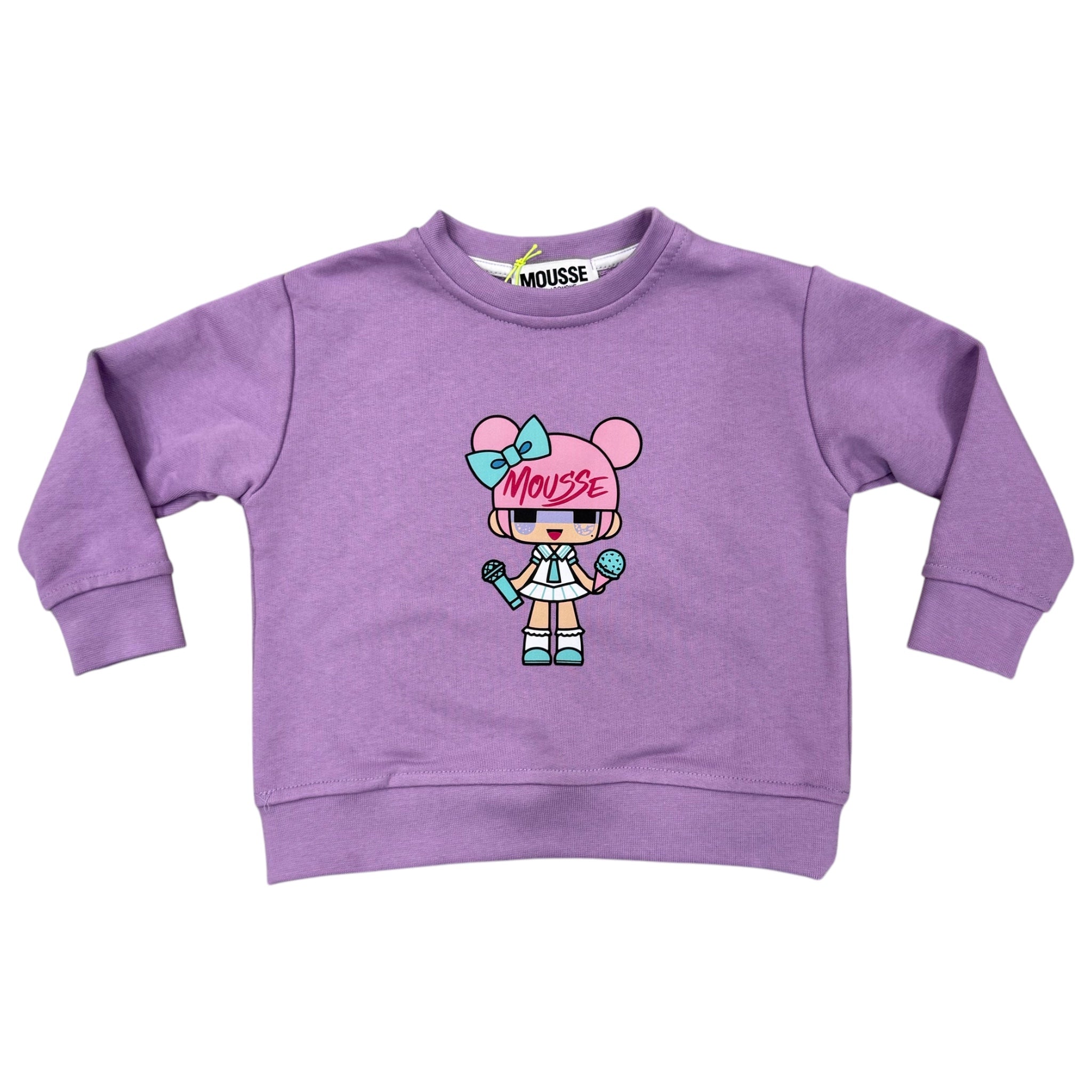 Felpa Doll Mousse Lilla | Stampa Bambola in Cotone MOUSSE l'aquiloneFelpa lilla Doll Mousseabbigliamento bambina