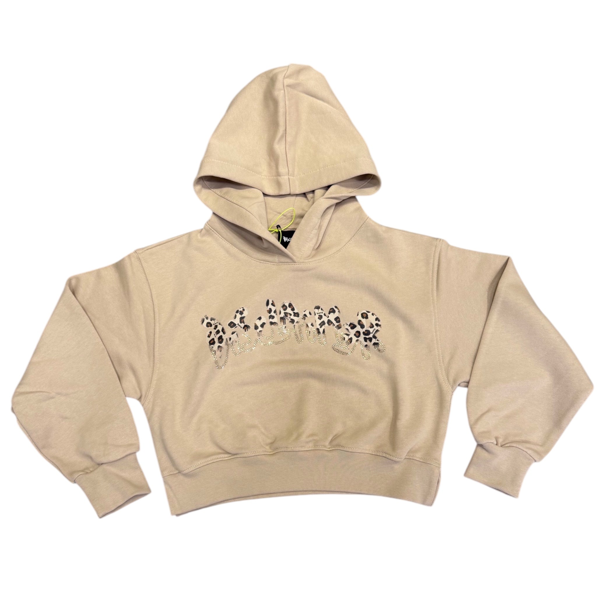 Felpa Cropped Beige Disclaimer | Stampa Leo con Strass DISCLAIMER l'aquiloneFelpa cappuccio cropped Disclaimerabbigliamento bambina