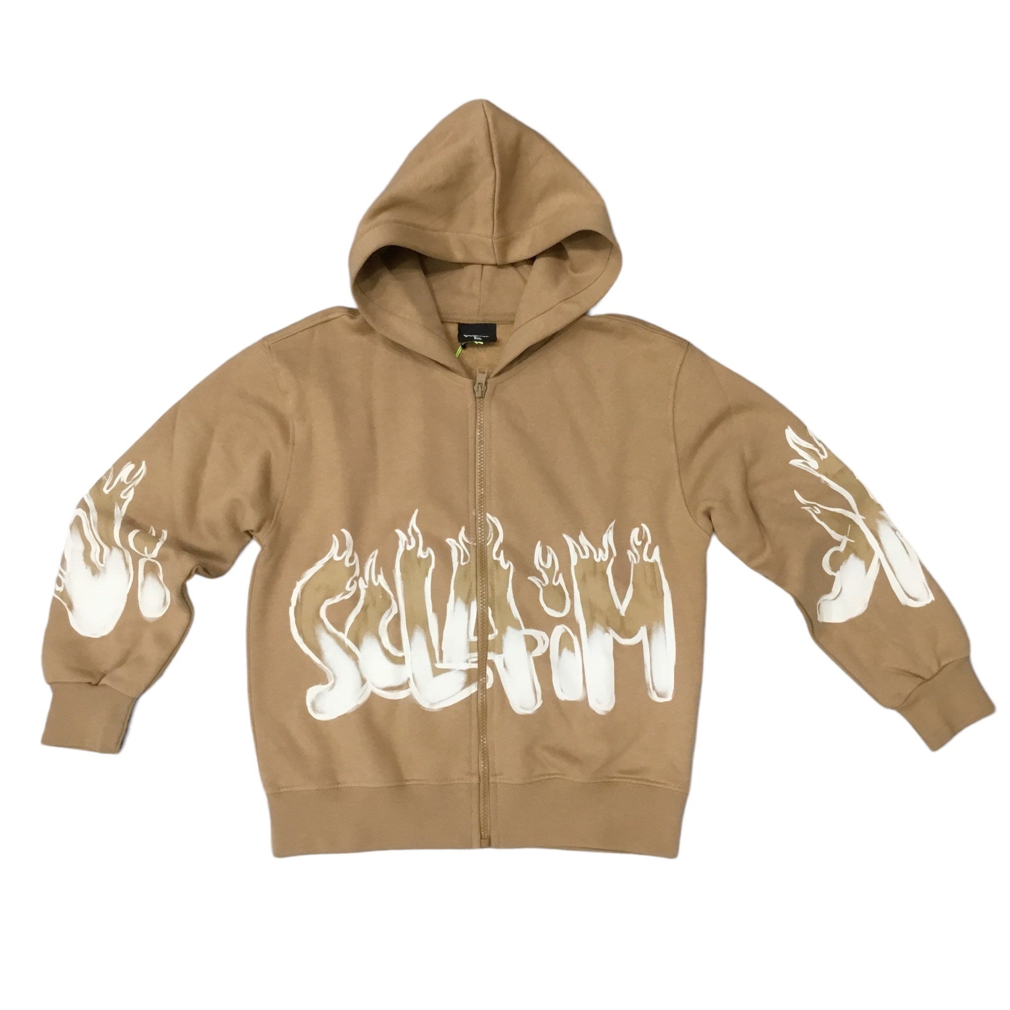 Felpa Zip Disclaimer | Cappuccio Beige con Stampa Fuoco DISCLAIMER l'aquiloneFELPA ZIP BEIGEabbigliamento bambino