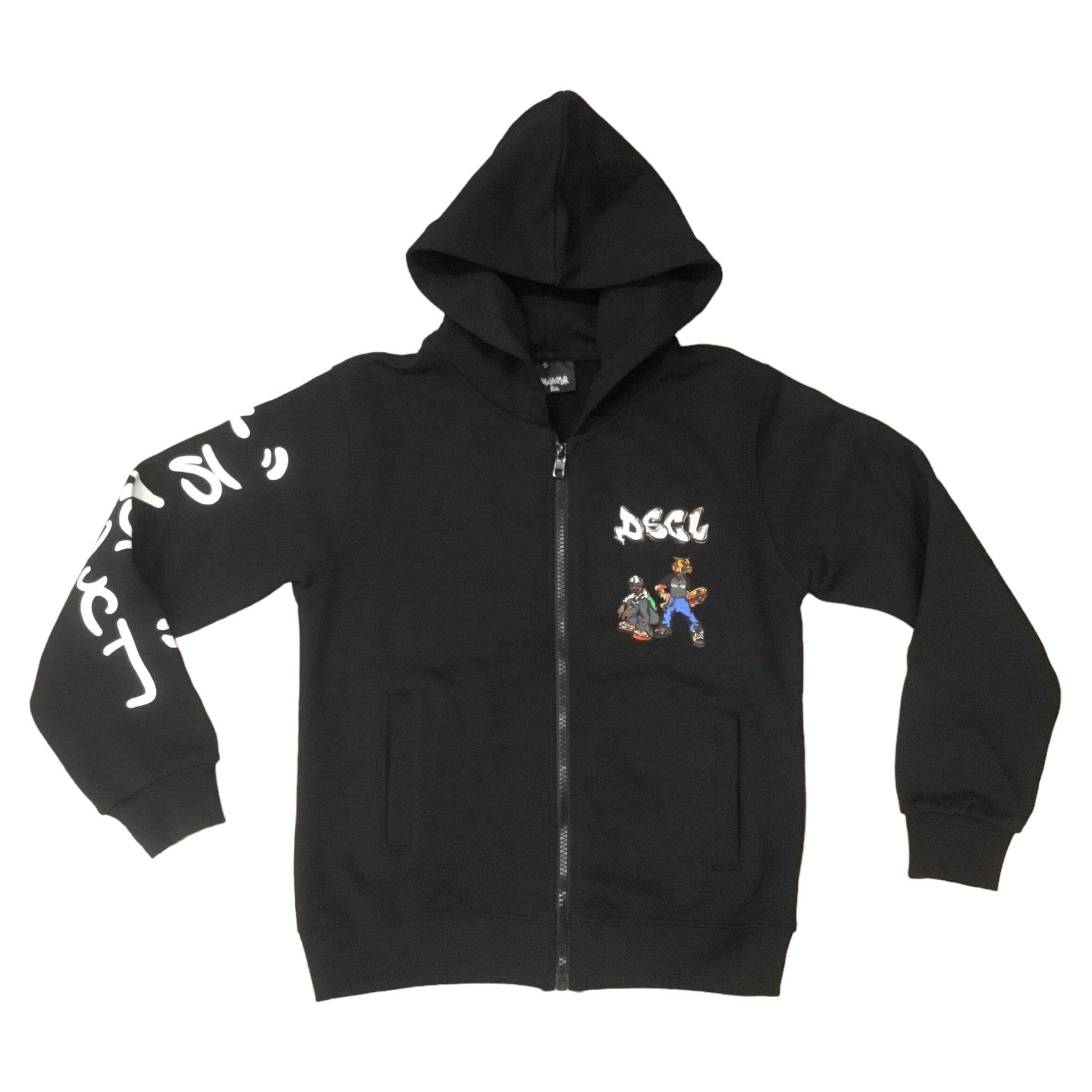 Felpa Zip Nera Disclaimer | Cappuccio e Stampa - Cotone DISCLAIMER l'aquiloneFELPA ZIP TIGERabbigliamento bambino