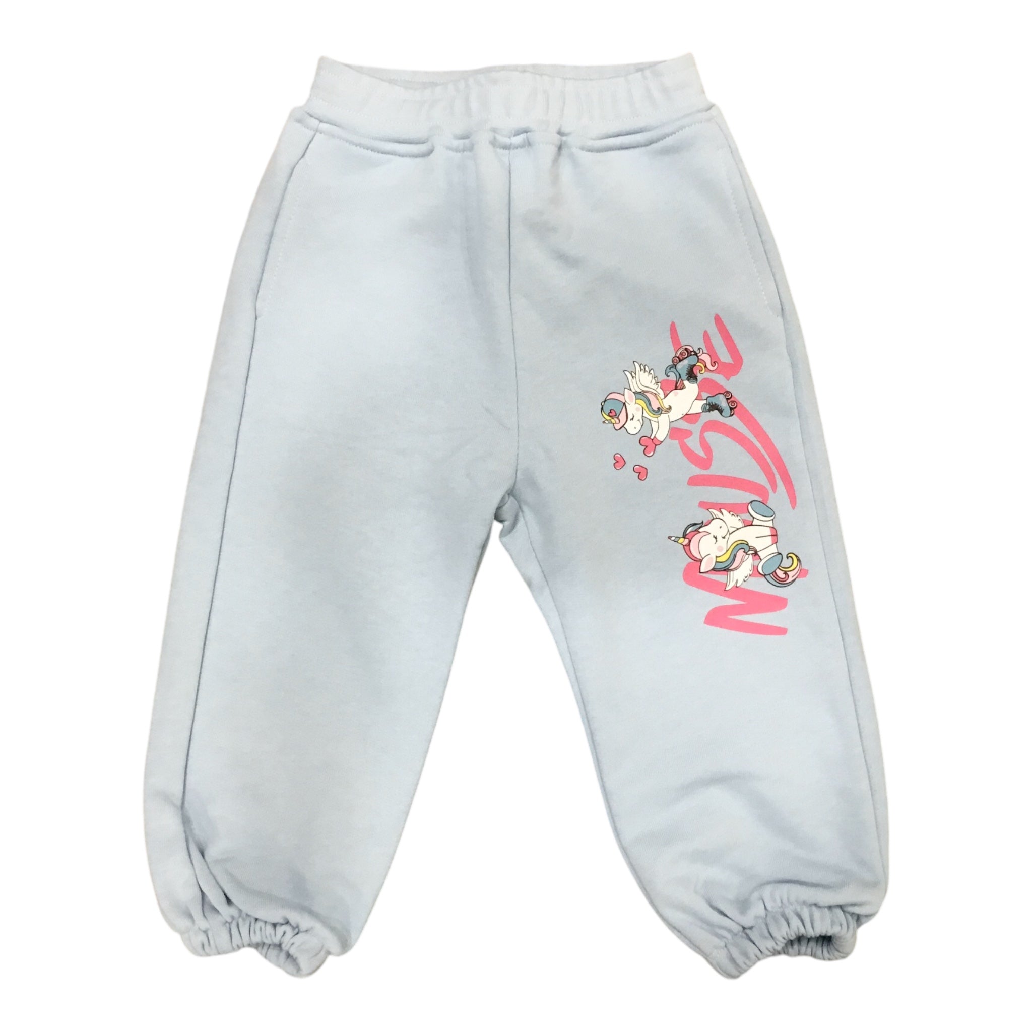 Pantaloni in Felpa Azzurri | Stampa Unicorno - Made in Italy MOUSSE l'aquilonePantalone felpa unicornoabbigliamento bambina