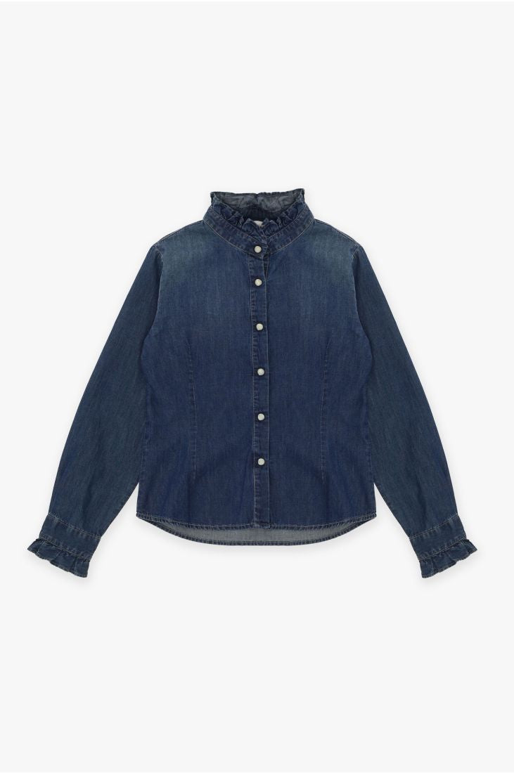 Camicia Bambina Effetto Délavé | Cotone con Ruches - Made in Italy PLEASE l'aquiloneCamicia denimabbigliamento bambina