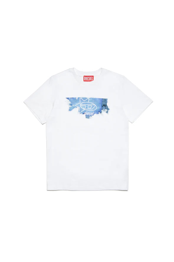 T-shirt Bianca Diesel | Cotone con Stampa Fotografica Azzurra DIESEL l'aquiloneT.SHIRT TALLOabbigliamento bambino