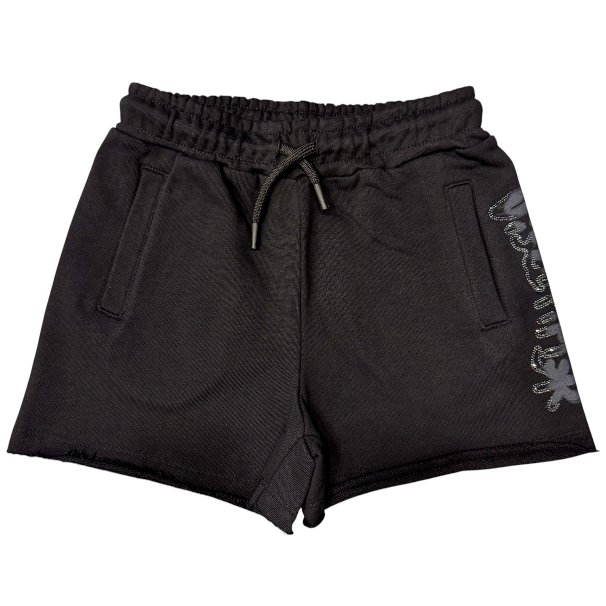 Short Nero in Cotone Disclaimer | Strass, Coulisse ed Elastico DISCLAIMER l'aquiloneShort Disclaimer nero strassabbigliamento bambina